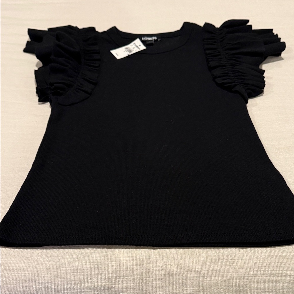 Express Black Ruffle Sleeve Blouse - Picture 4 of 6